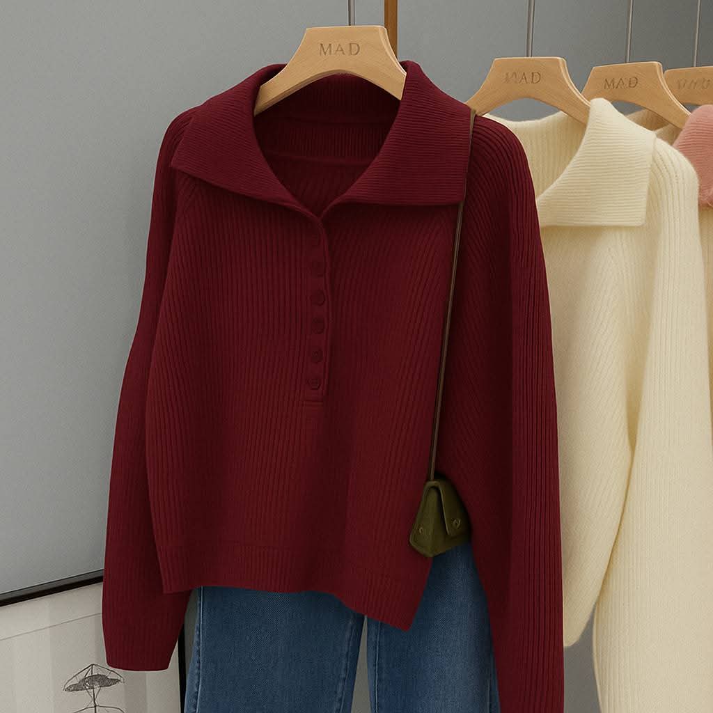 بلوفر Polo Knit – بلوفر حريمي أنيق بياقة وأزرار