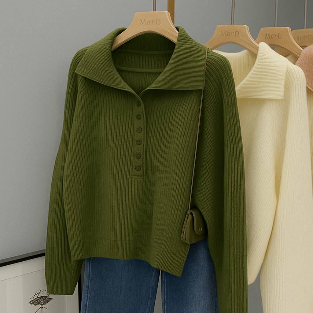 بلوفر Polo Knit – بلوفر حريمي أنيق بياقة وأزرار